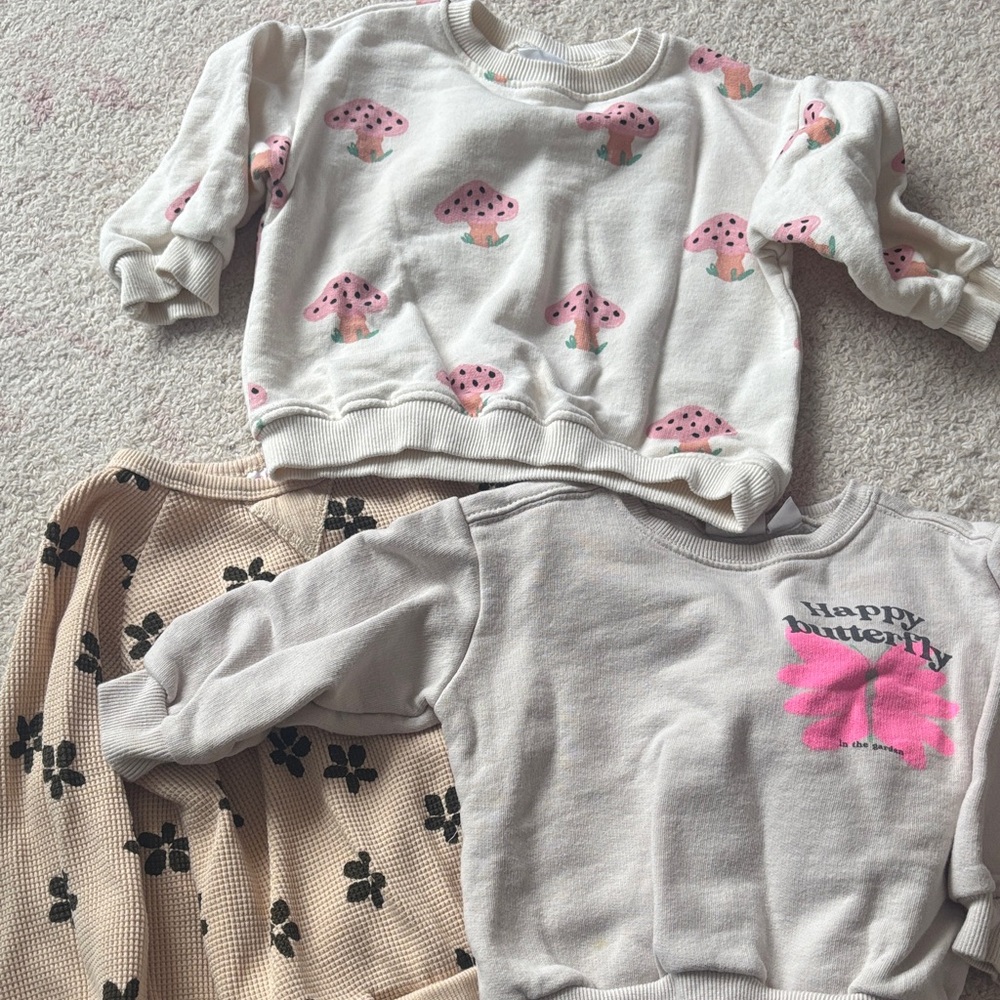 Zara Cream Sweatshirt with Pink Mushroom Print
